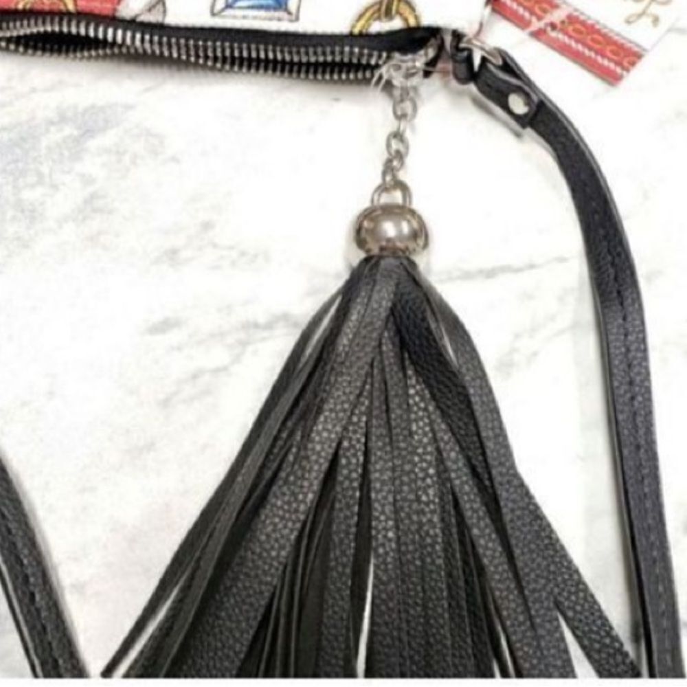 Brighton Women’s Small Crossbody Glitter and Go Pouch White Red with Tassel - Picture 13 of 16